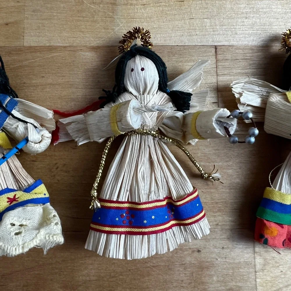 Set of 4 Handcrafted Corn Husk Angels Christmas Ornaments Festive‎ Decor 4